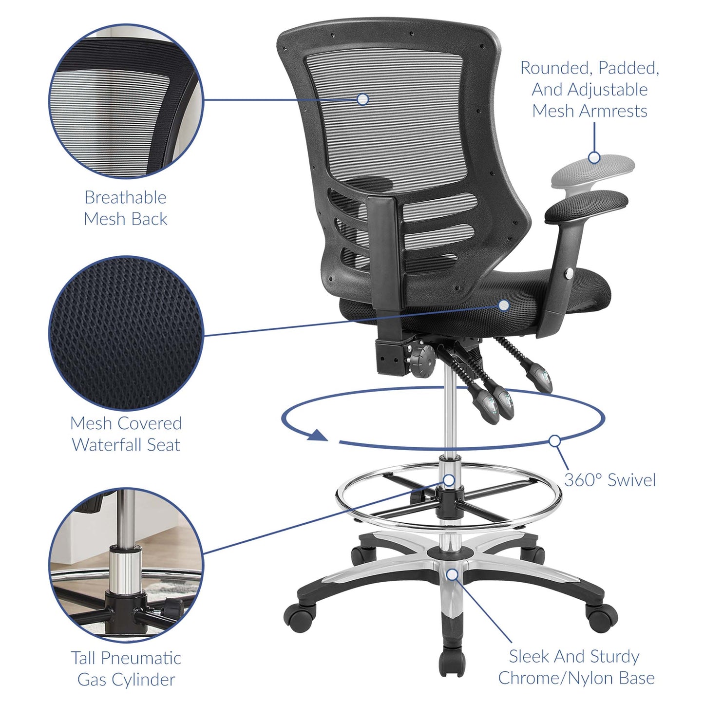 Modway - Calibrate Mesh Drafting Chair by Modway  Office Furniture Office Chairs Black - EEI-3043-BLK