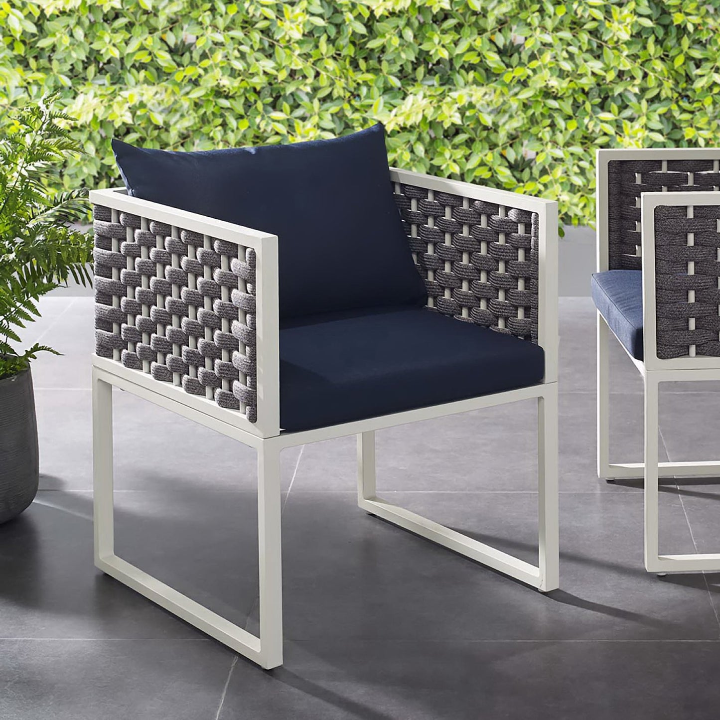 Modway Outlet Stance Outdoor Patio Aluminum Dining Armchair by Modway  Outdoor Furniture Furniture White Navy - EEI-3053-WHI-NAV