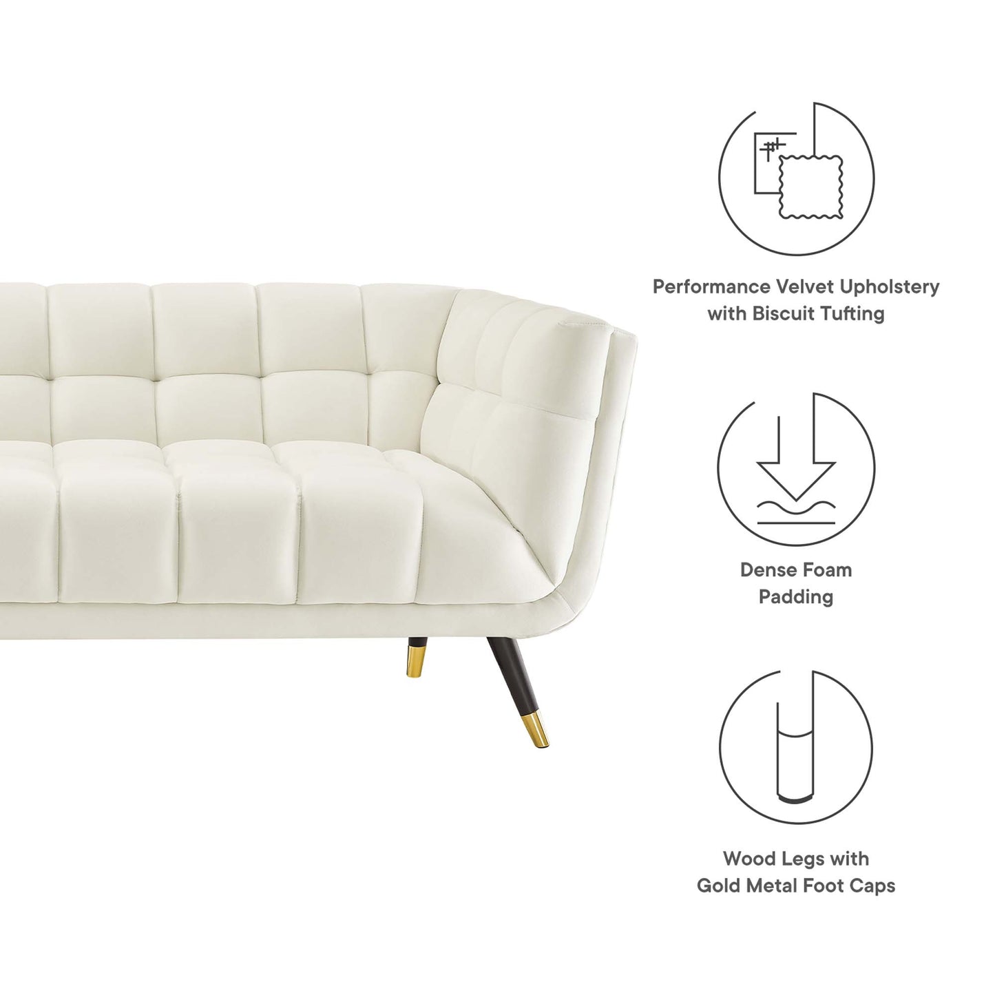 Modway Outlet Adept Performance Velvet Sofa by Modway  Living Room Furniture Ivory - EEI-3059-IVO