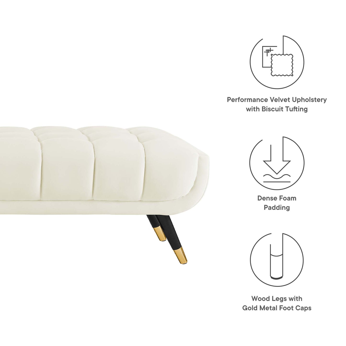 Modway Outlet Adept Performance Velvet Bench by Modway  Living Room Furniture Ivory - EEI-3061-IVO