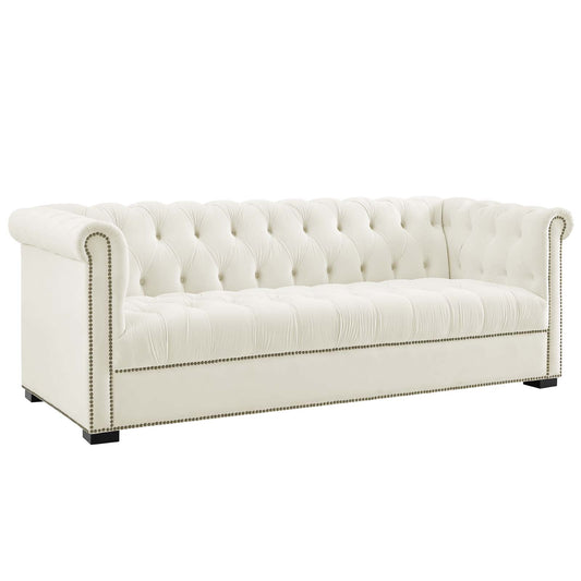 Modway Outlet Heritage Performance Velvet Sofa by Modway  Living Room Furniture Ivory - EEI-3064-IVO