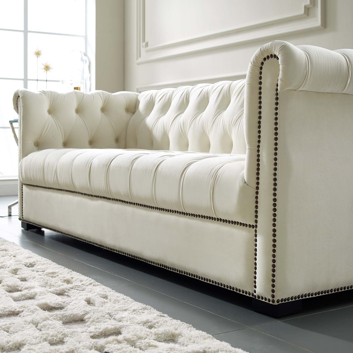 Modway Outlet Heritage Performance Velvet Sofa by Modway  Living Room Furniture Ivory - EEI-3064-IVO