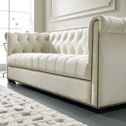 Modway Outlet Heritage Performance Velvet Sofa by Modway  Living Room Furniture Ivory - EEI-3064-IVO
