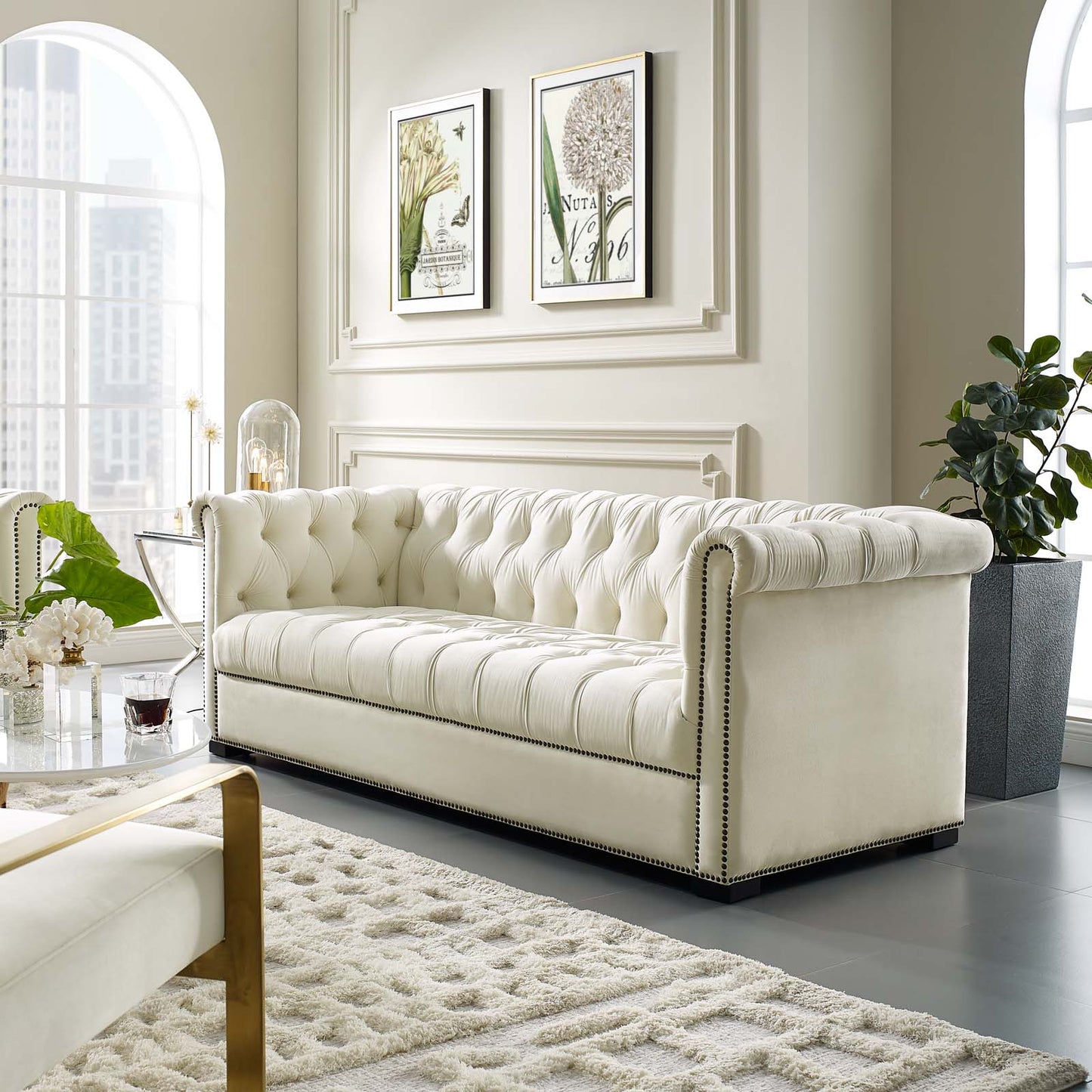Modway Outlet Heritage Performance Velvet Sofa by Modway  Living Room Furniture Ivory - EEI-3064-IVO