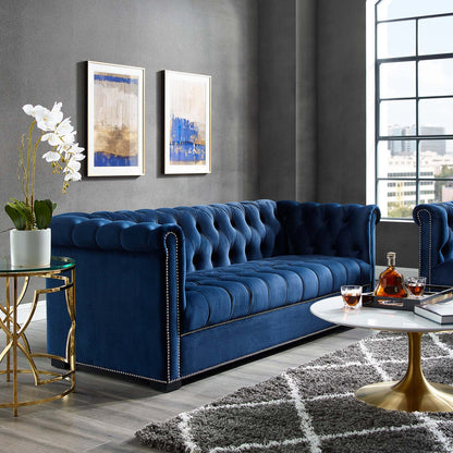 Modway Outlet Heritage Performance Velvet Sofa by Modway  Living Room Furniture Midnight Blue - EEI-3064-MID
