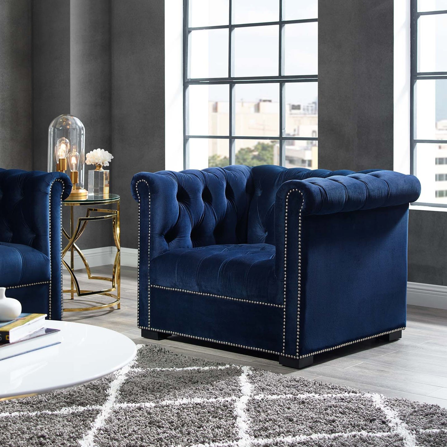 Modway Outlet Heritage Performance Velvet Armchair by Modway  Living Room Furniture Midnight Blue - EEI-3065-MID