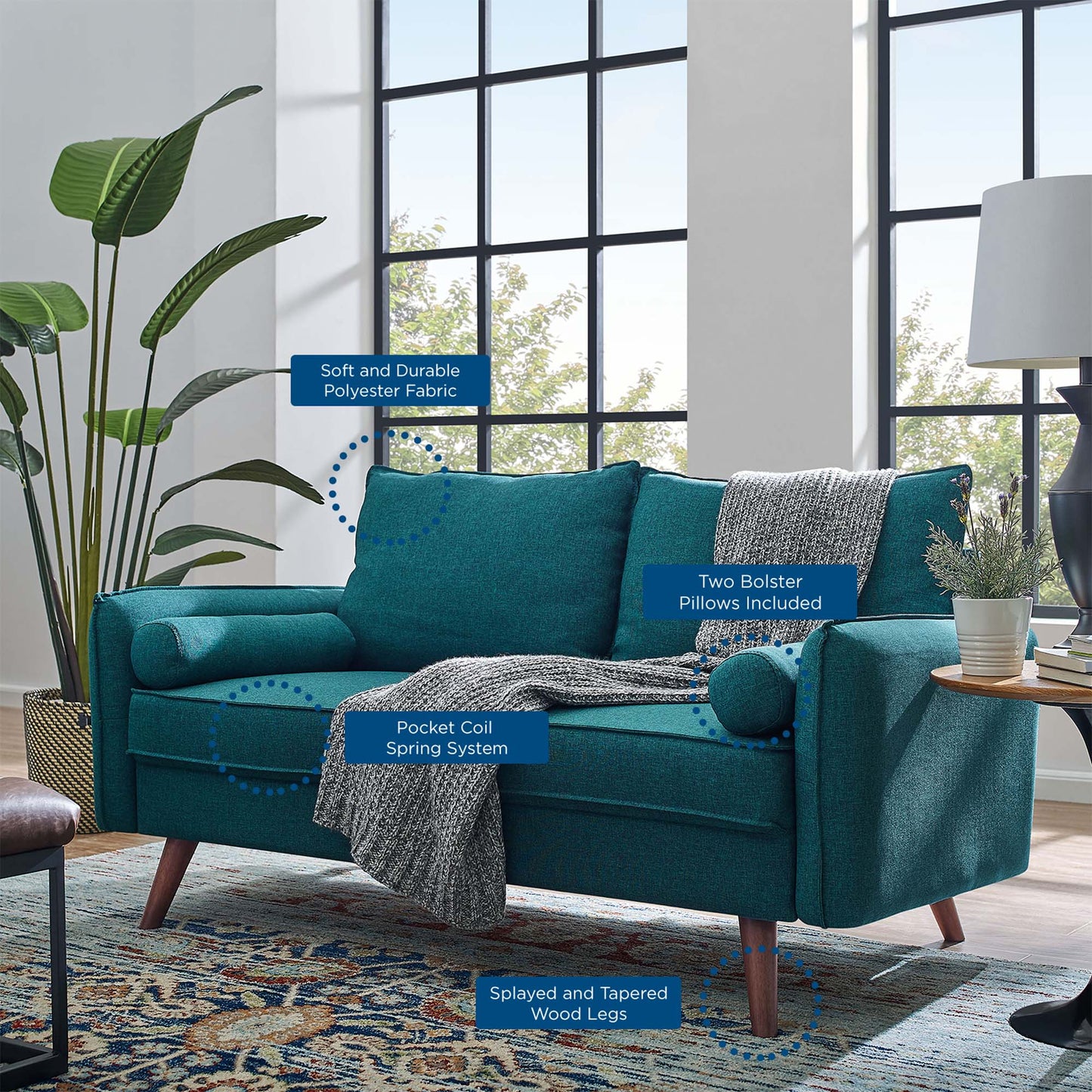 Modway - Revive Upholstered Fabric Loveseat by Modway  Living Room Sofas and Armchairs Blue - EEI-3091-TEA