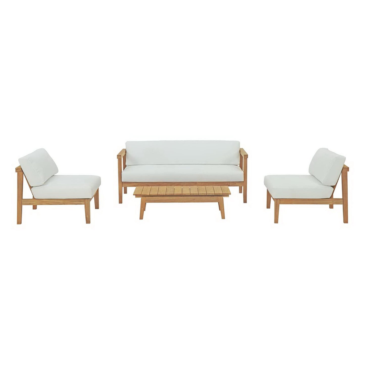 Modway - Bayport 4 Piece Outdoor Patio Teak Set by Modway  Outdoor Furniture Sofa Sectionals White - EEI-3107-NAT-WHI-SET
