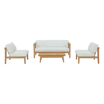 Modway - Bayport 4 Piece Outdoor Patio Teak Set by Modway  Outdoor Furniture Sofa Sectionals White - EEI-3107-NAT-WHI-SET