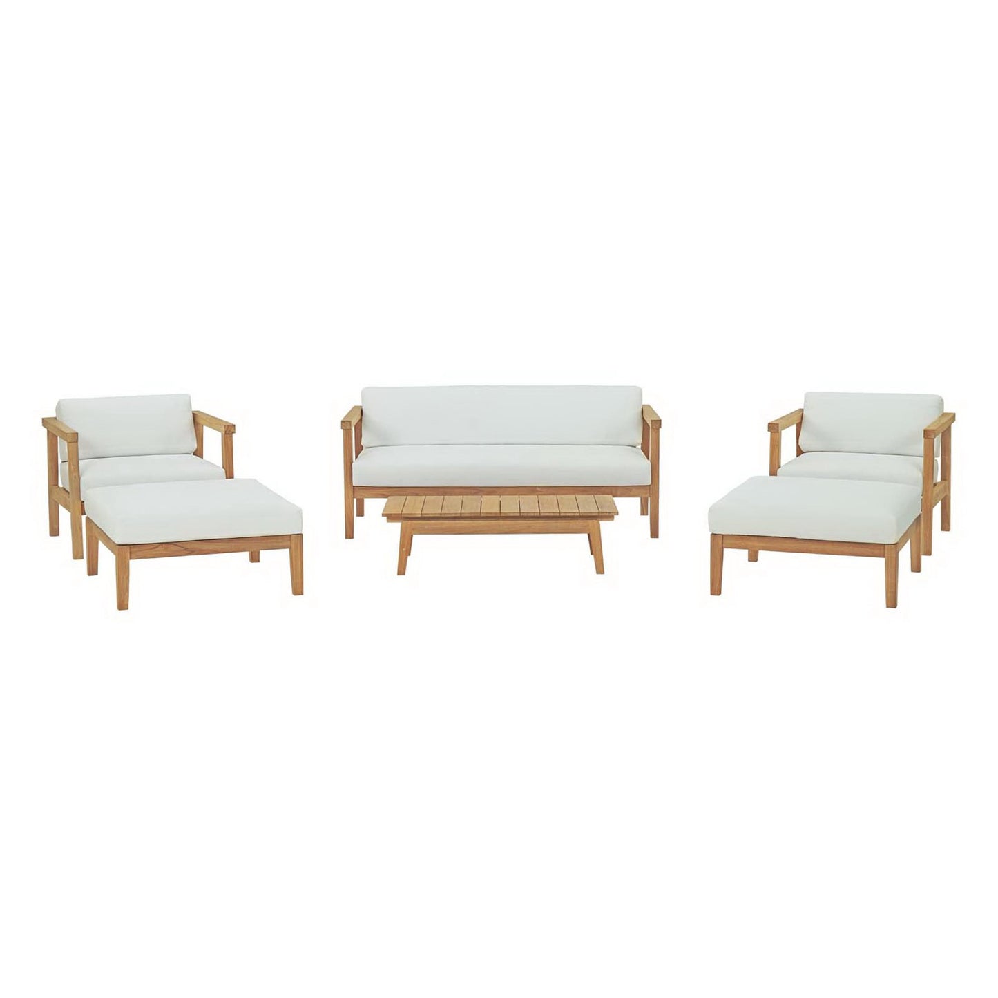 Modway - Bayport 6 Piece Outdoor Patio Teak Set by Modway  Outdoor Furniture Sofa Sectionals White - EEI-3109-NAT-WHI-SET
