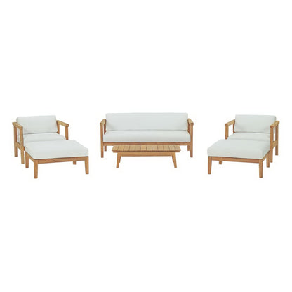 Modway - Bayport 6 Piece Outdoor Patio Teak Set by Modway  Outdoor Furniture Sofa Sectionals White - EEI-3109-NAT-WHI-SET