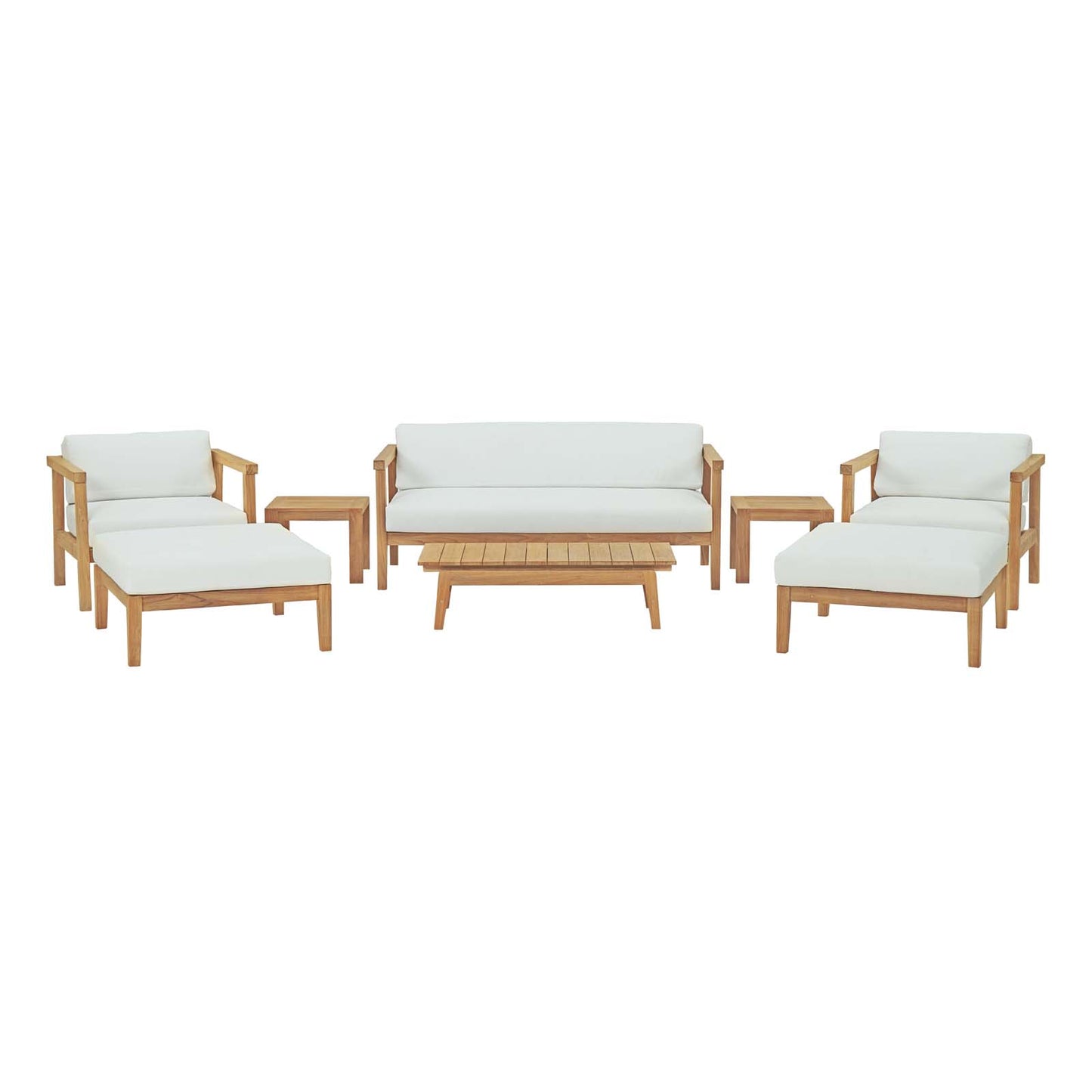 Modway - Bayport 8 Piece Outdoor Patio Teak Set by Modway  Outdoor Furniture Sofa Sectionals White - EEI-3110-NAT-WHI-SET