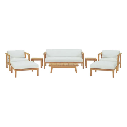 Modway - Bayport 8 Piece Outdoor Patio Teak Set by Modway  Outdoor Furniture Sofa Sectionals White - EEI-3110-NAT-WHI-SET