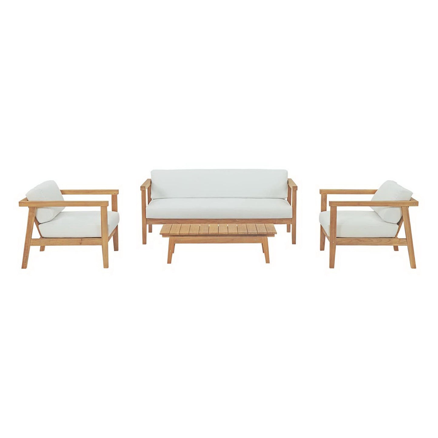 Modway - Bayport 4 Piece Outdoor Patio Teak Set by Modway  Outdoor Furniture Sofa Sectionals White - EEI-3111-NAT-WHI-SET
