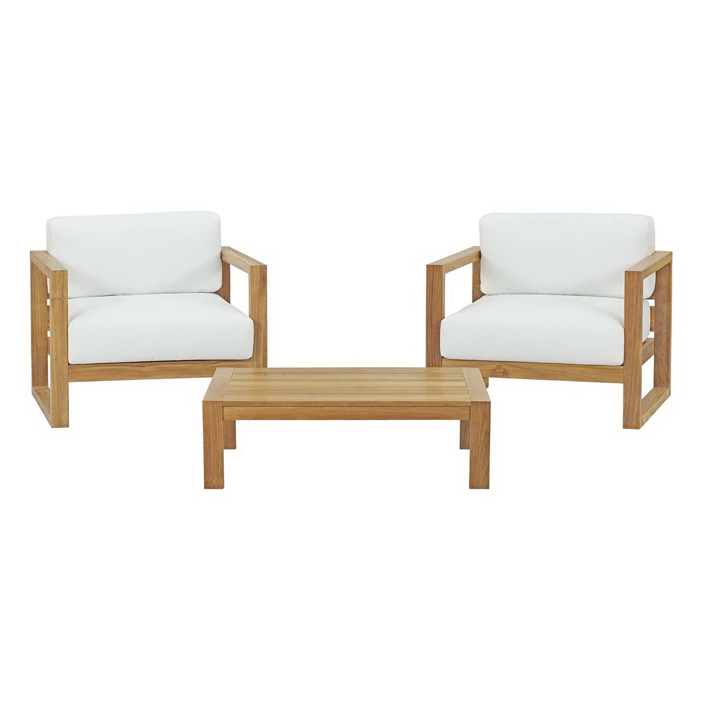 Modway - Upland 3 Piece Outdoor Patio Teak Set by Modway  Outdoor Furniture Sofa Sectionals White - EEI-3114-NAT-WHI-SET