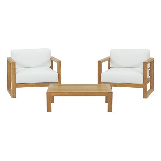 Modway - Upland 3 Piece Outdoor Patio Teak Set by Modway  Outdoor Furniture Sofa Sectionals White - EEI-3114-NAT-WHI-SET
