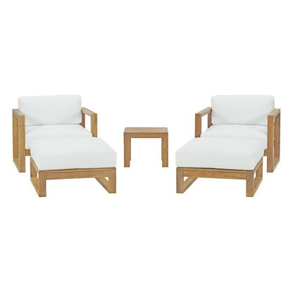Modway - Upland 5 Piece Outdoor Patio Teak Set by Modway  Outdoor Furniture Sofa Sectionals White - EEI-3115-NAT-WHI-SET