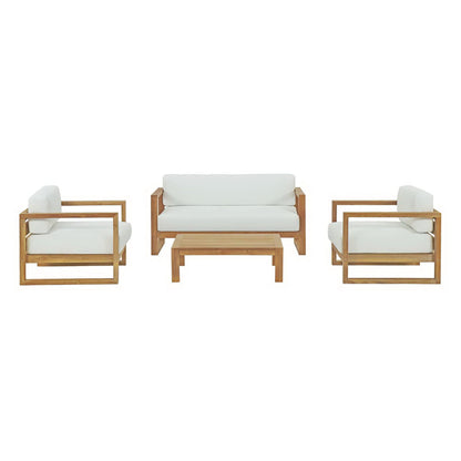Modway - Upland 4 Piece Outdoor Patio Teak Set by Modway  Outdoor Furniture Sofa Sectionals White - EEI-3116-NAT-WHI-SET
