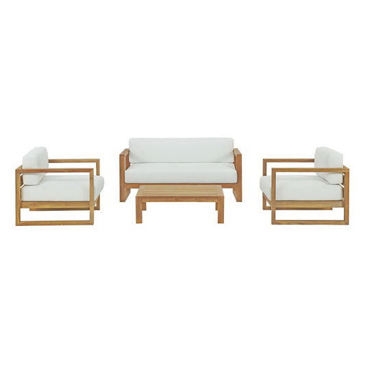 Modway - Upland 4 Piece Outdoor Patio Teak Set by Modway  Outdoor Furniture Sofa Sectionals White - EEI-3116-NAT-WHI-SET