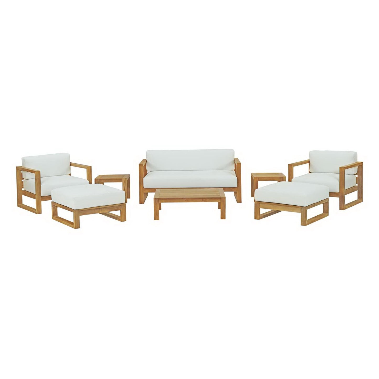 Modway - Upland 8 Piece Outdoor Patio Teak Set by Modway  Outdoor Furniture Sofa Sectionals White - EEI-3117-NAT-WHI-SET
