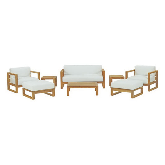 Modway - Upland 8 Piece Outdoor Patio Teak Set by Modway  Outdoor Furniture Sofa Sectionals White - EEI-3117-NAT-WHI-SET