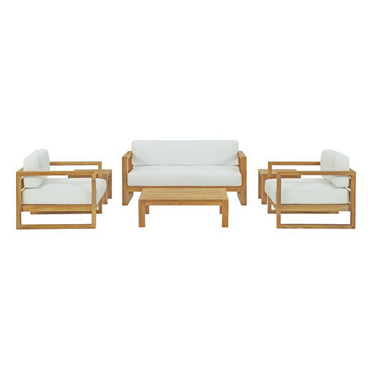 Modway - Upland 6 Piece Outdoor Patio Teak Set by Modway  Outdoor Furniture Sofa Sectionals White - EEI-3118-NAT-WHI-SET