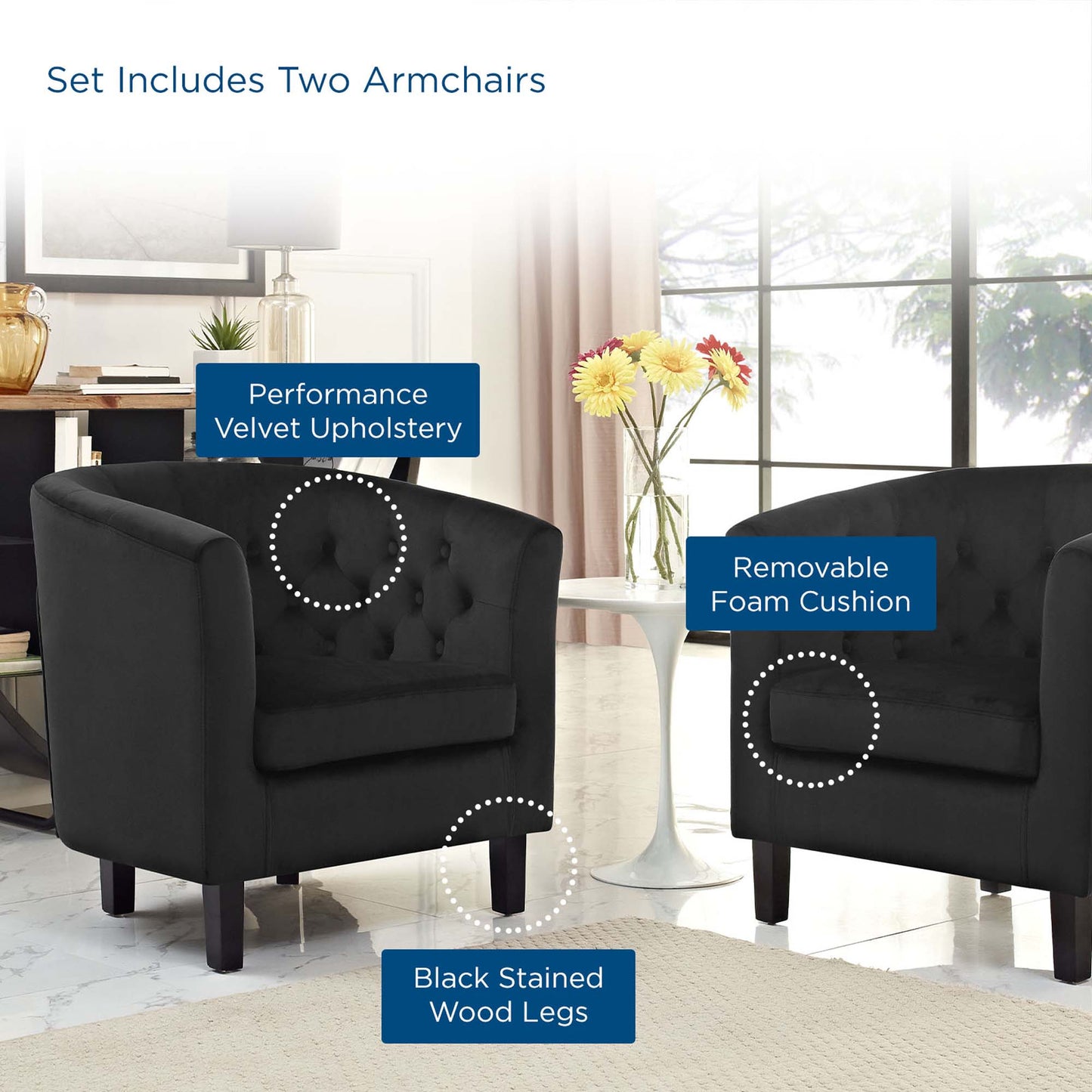 Modway - Prospect 2 Piece Performance Velvet Armchair Set by Modway  Living Room Sofas and Armchairs Black - EEI-3153-BLK-SET