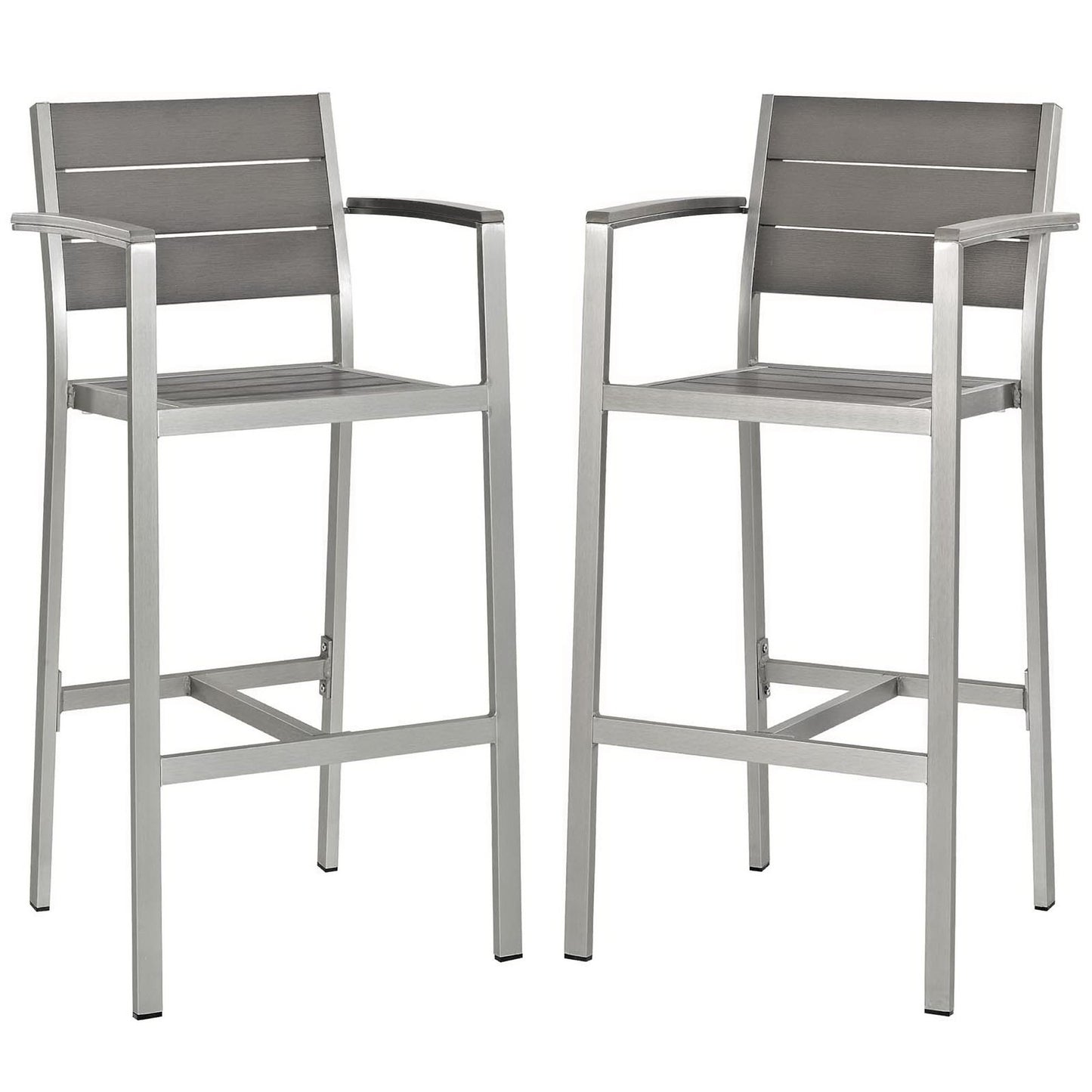 Modway - Shore Outdoor Patio Aluminum Bar Stool Set of 2 by Modway  Outdoor Furniture Bar and Dining Gray - EEI-3155-SLV-GRY-SET