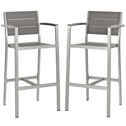 Modway - Shore Outdoor Patio Aluminum Bar Stool Set of 2 by Modway  Outdoor Furniture Bar and Dining Gray - EEI-3155-SLV-GRY-SET