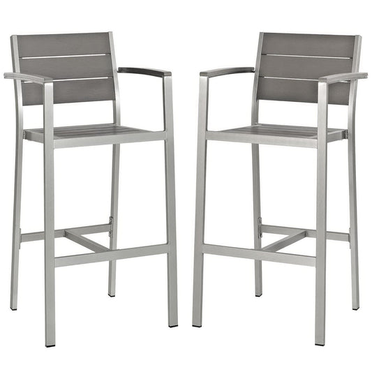 Modway - Shore Outdoor Patio Aluminum Bar Stool Set of 2 by Modway  Outdoor Furniture Bar and Dining Gray - EEI-3155-SLV-GRY-SET