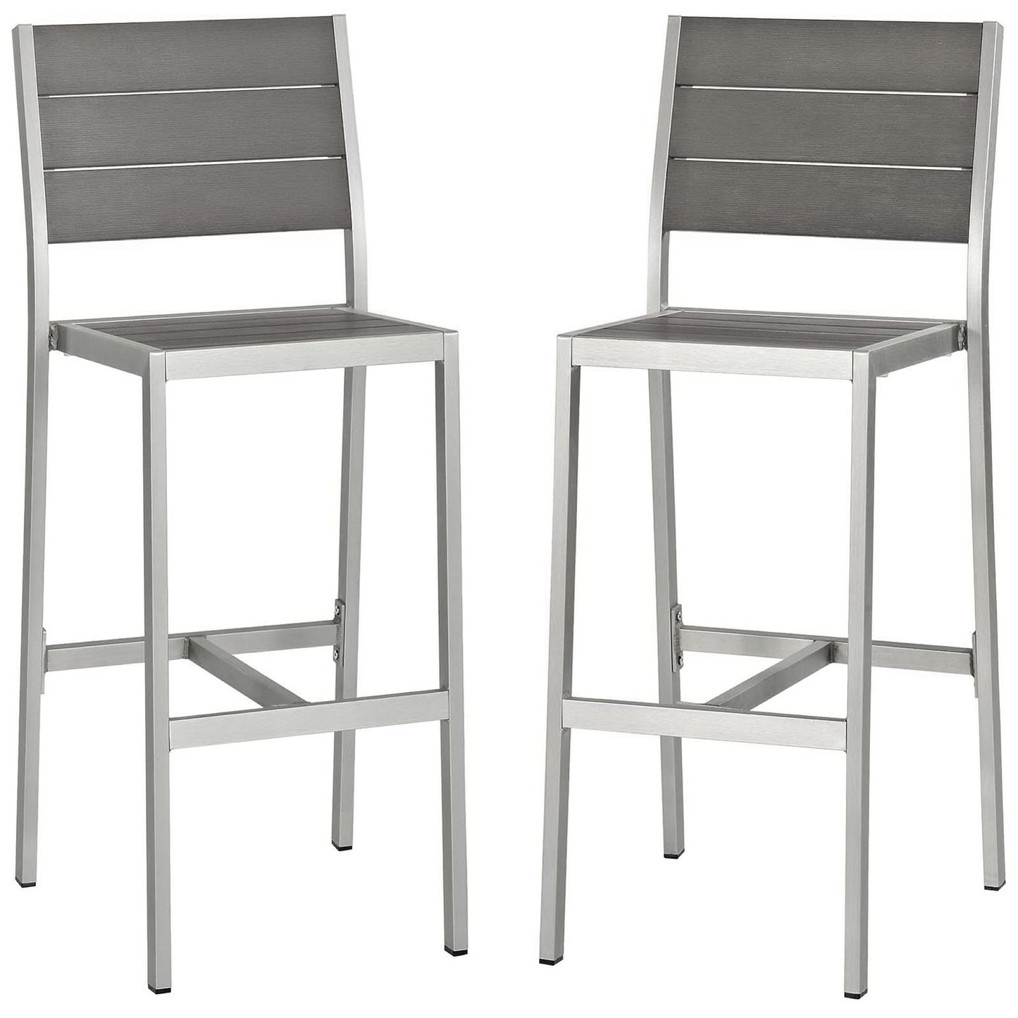 Modway - Shore Outdoor Patio Aluminum Armless Bar Stool Set of 2 by Modway  Outdoor Furniture Bar and Dining Gray - EEI-3156-SLV-GRY-SET