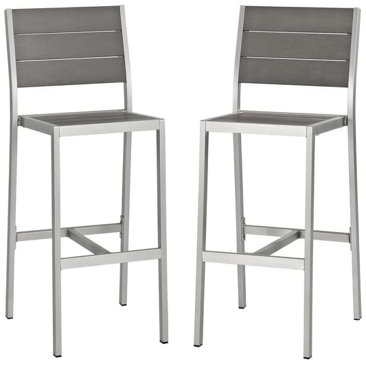 Modway - Shore Outdoor Patio Aluminum Armless Bar Stool Set of 2 by Modway  Outdoor Furniture Bar and Dining Gray - EEI-3156-SLV-GRY-SET