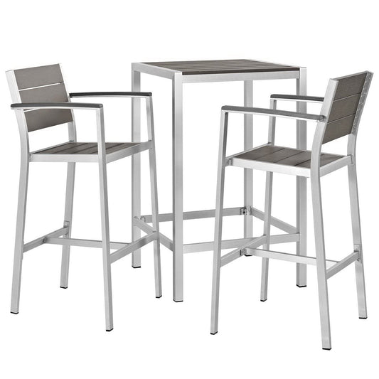Modway - Shore 3 Piece Outdoor Patio Aluminum Pub Set by Modway  Outdoor Furniture Bar and Dining Gray - EEI-3157-SLV-GRY-SET