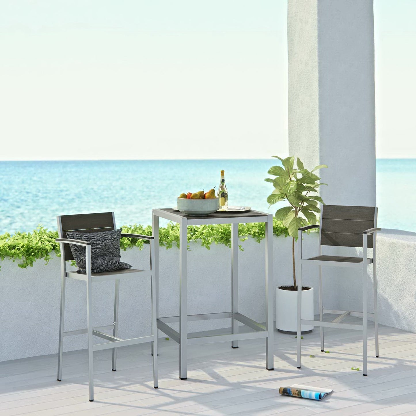 Modway - Shore 3 Piece Outdoor Patio Aluminum Pub Set by Modway  Outdoor Furniture Bar and Dining Gray - EEI-3157-SLV-GRY-SET