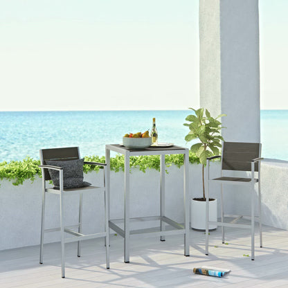 Modway - Shore 3 Piece Outdoor Patio Aluminum Pub Set by Modway  Outdoor Furniture Bar and Dining Gray - EEI-3157-SLV-GRY-SET