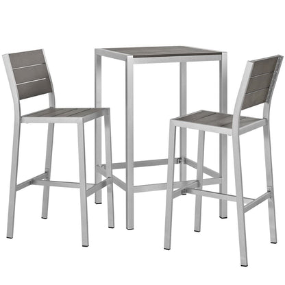 Modway - Shore 3 Piece Outdoor Patio Aluminum Pub Set by Modway  Outdoor Furniture Bar and Dining Gray - EEI-3158-SLV-GRY-SET