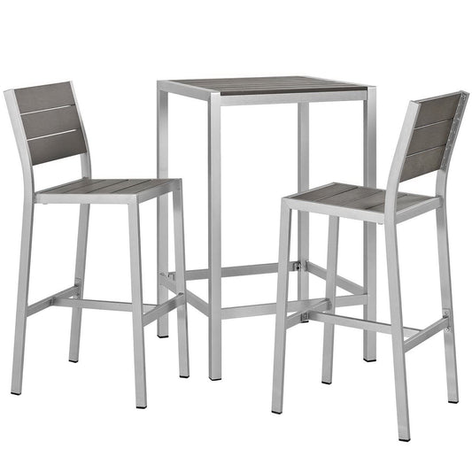Modway - Shore 3 Piece Outdoor Patio Aluminum Pub Set by Modway  Outdoor Furniture Bar and Dining Gray - EEI-3158-SLV-GRY-SET