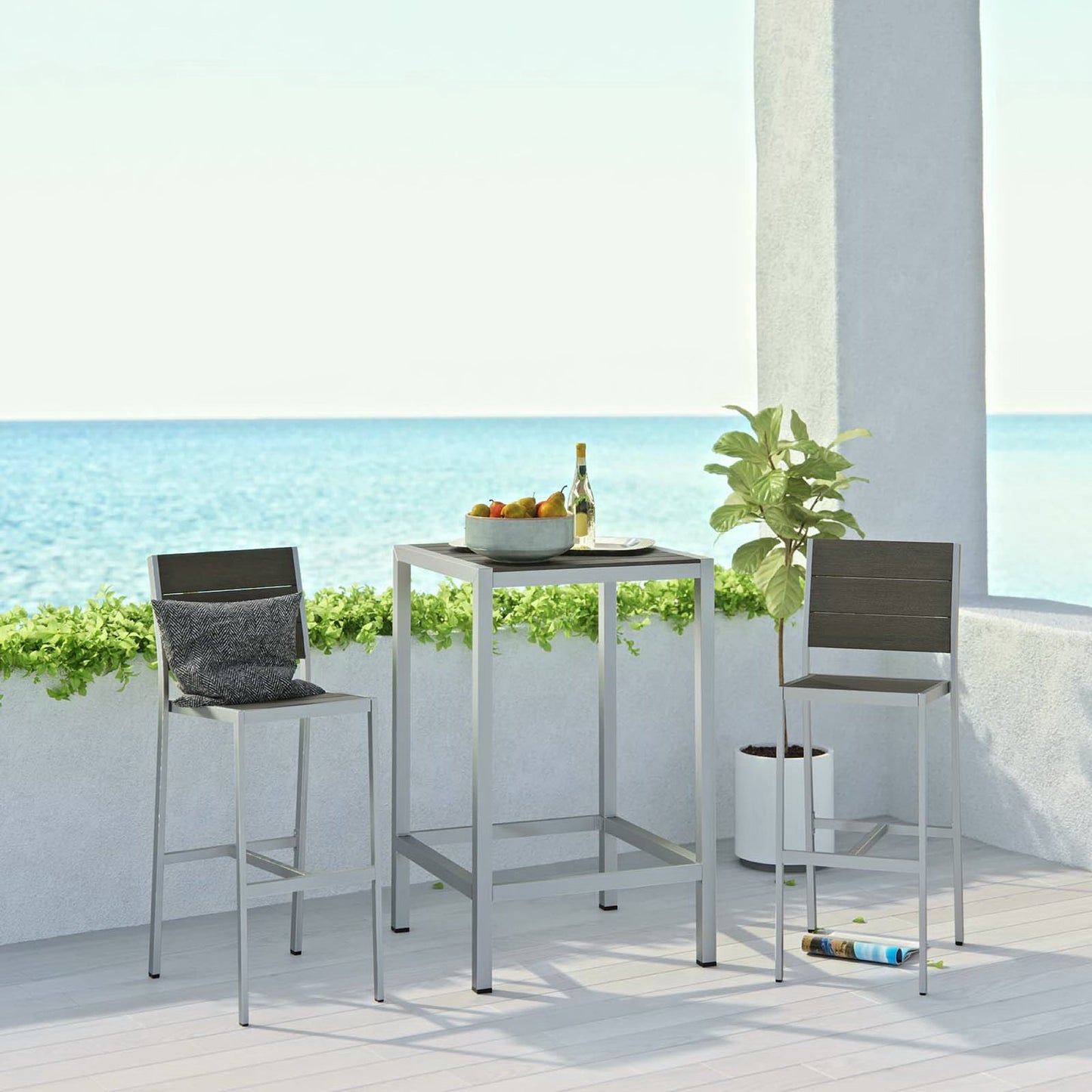 Modway - Shore 3 Piece Outdoor Patio Aluminum Pub Set by Modway  Outdoor Furniture Bar and Dining Gray - EEI-3158-SLV-GRY-SET