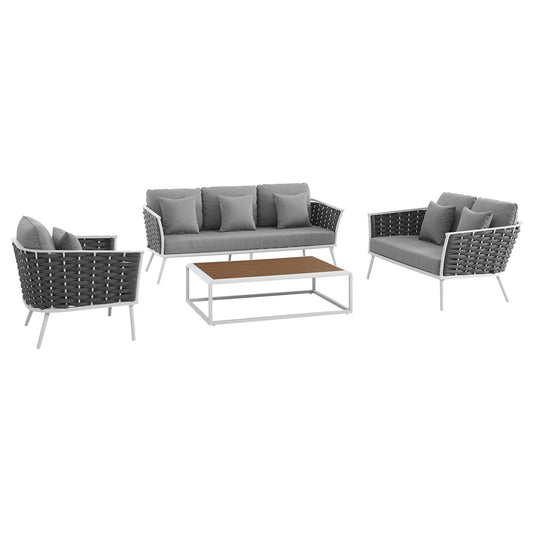 Modway Outlet Stance 4 Piece Outdoor Patio Aluminum Sectional Sofa Set by Modway  Outdoor Furniture Furniture White Gray - EEI-3161-WHI-GRY-SET