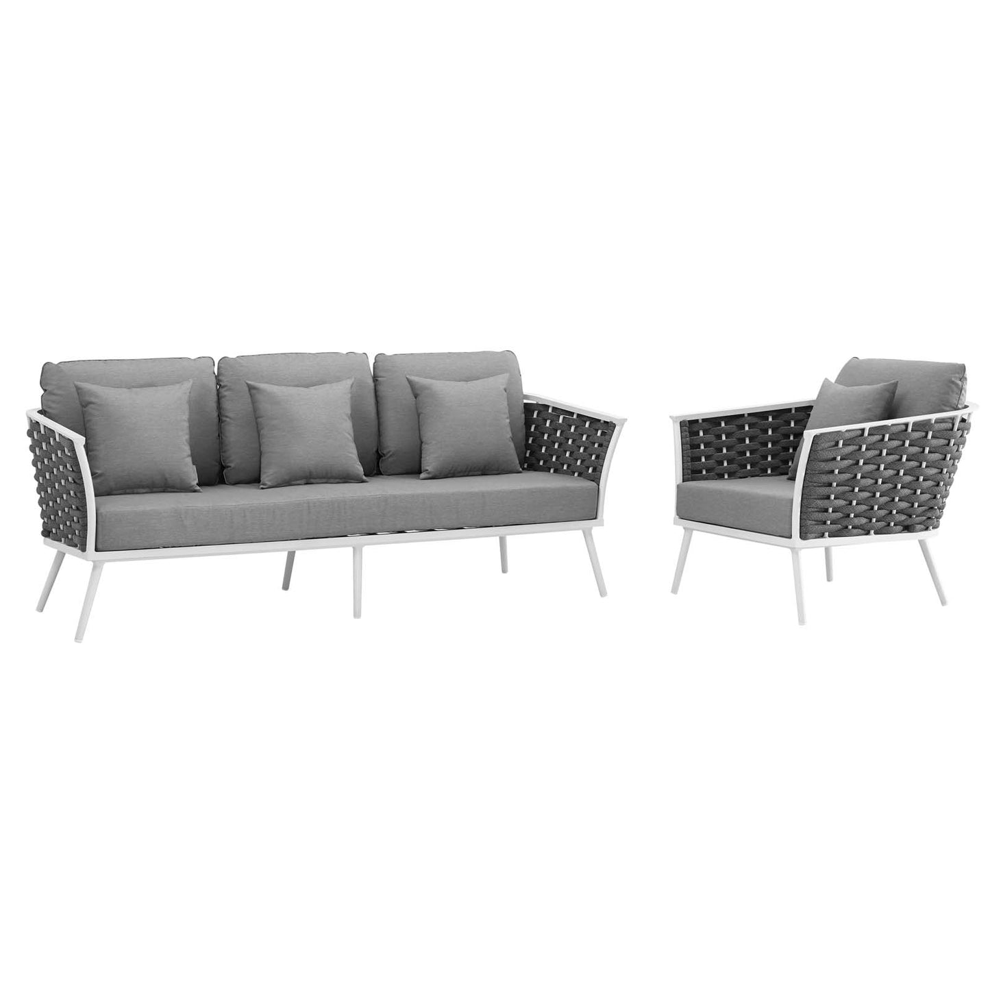 Modway Outlet Stance 2 Piece Outdoor Patio Aluminum Sectional Sofa Set by Modway  Outdoor Furniture Furniture White Gray - EEI-3164-WHI-GRY-SET