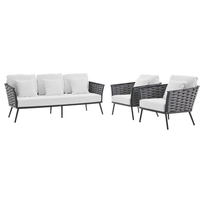 Modway Outlet Stance 3 Piece Outdoor Patio Aluminum Sectional Sofa Set by Modway  Outdoor Furniture Furniture Gray White - EEI-3165-GRY-WHI-SET