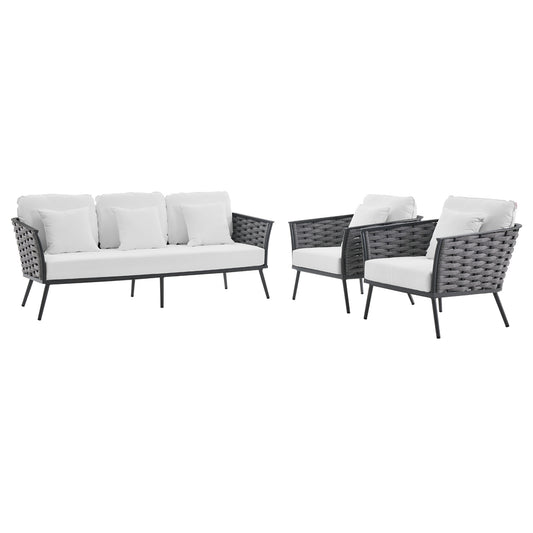 Modway Outlet Stance 3 Piece Outdoor Patio Aluminum Sectional Sofa Set by Modway  Outdoor Furniture Furniture Gray White - EEI-3165-GRY-WHI-SET
