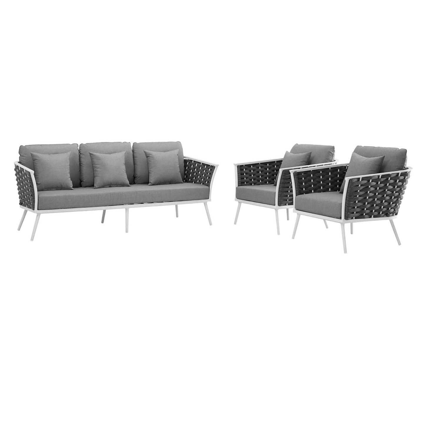 Modway Outlet Stance 3 Piece Outdoor Patio Aluminum Sectional Sofa Set by Modway  Outdoor Furniture Furniture White Gray - EEI-3165-WHI-GRY-SET