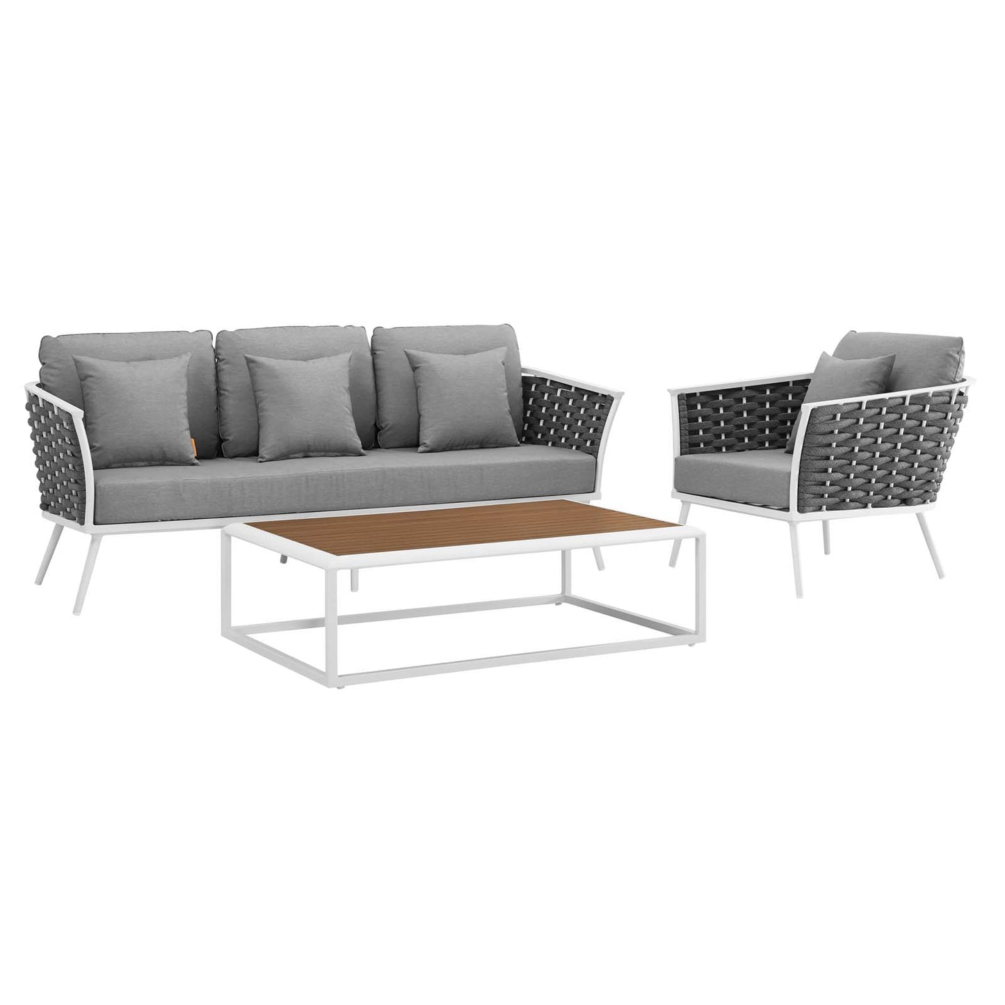 Modway Outlet Stance 3 Piece Outdoor Patio Aluminum Sectional Sofa Set by Modway  Outdoor Furniture Furniture White Gray - EEI-3166-WHI-GRY-SET