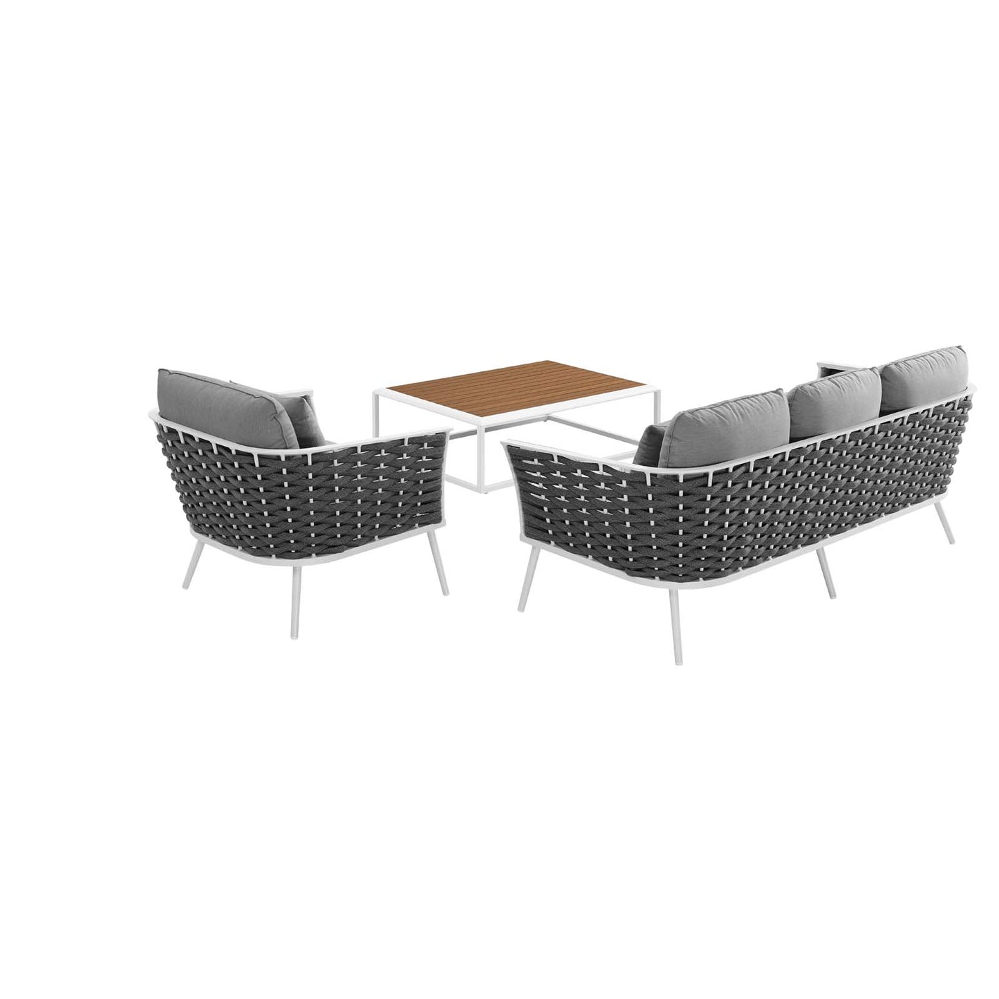 Modway Outlet Stance 3 Piece Outdoor Patio Aluminum Sectional Sofa Set by Modway  Outdoor Furniture Furniture White Gray - EEI-3166-WHI-GRY-SET