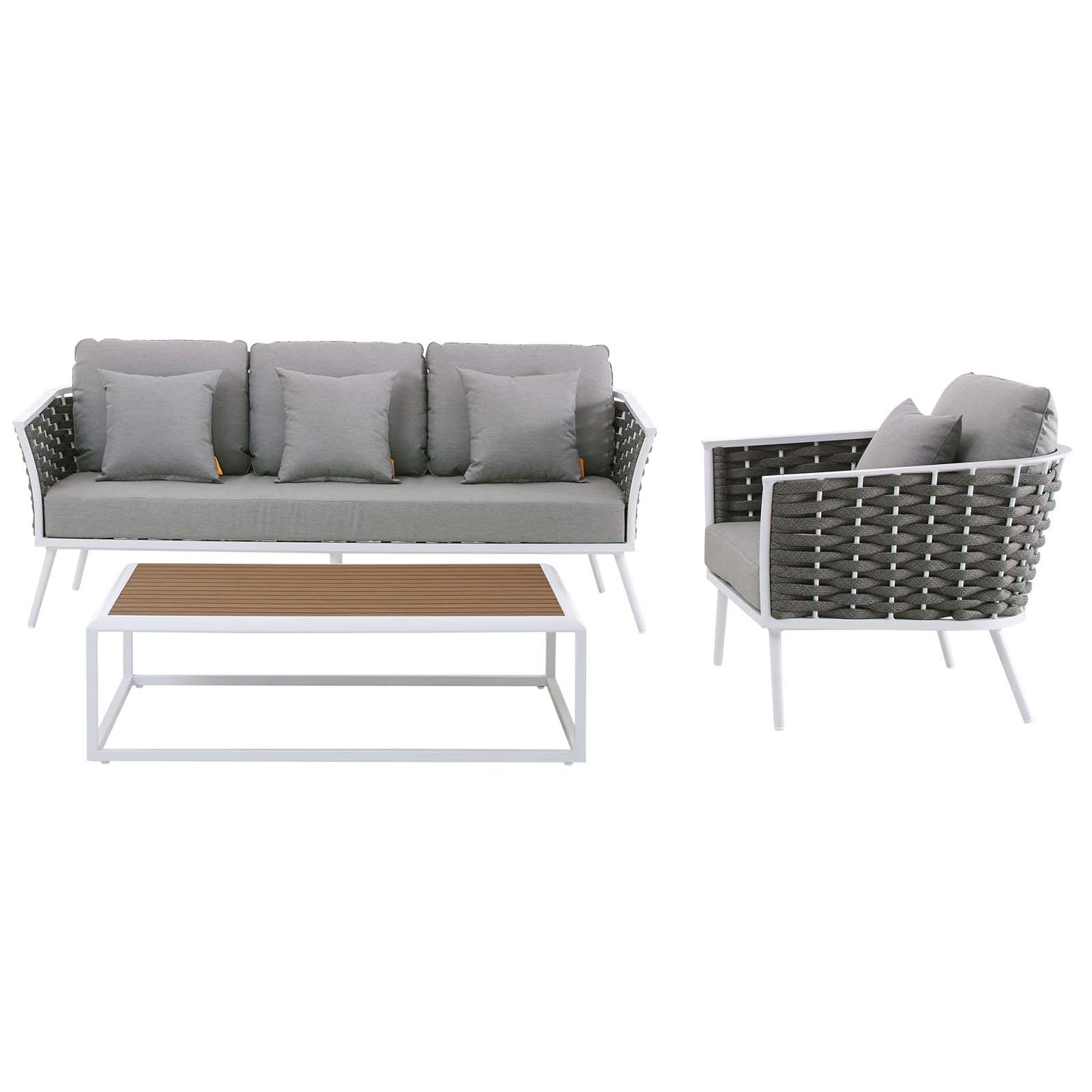 Modway Outlet Stance 3 Piece Outdoor Patio Aluminum Sectional Sofa Set by Modway  Outdoor Furniture Furniture White Gray - EEI-3166-WHI-GRY-SET
