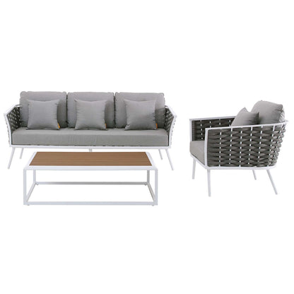 Modway Outlet Stance 3 Piece Outdoor Patio Aluminum Sectional Sofa Set by Modway  Outdoor Furniture Furniture White Gray - EEI-3166-WHI-GRY-SET