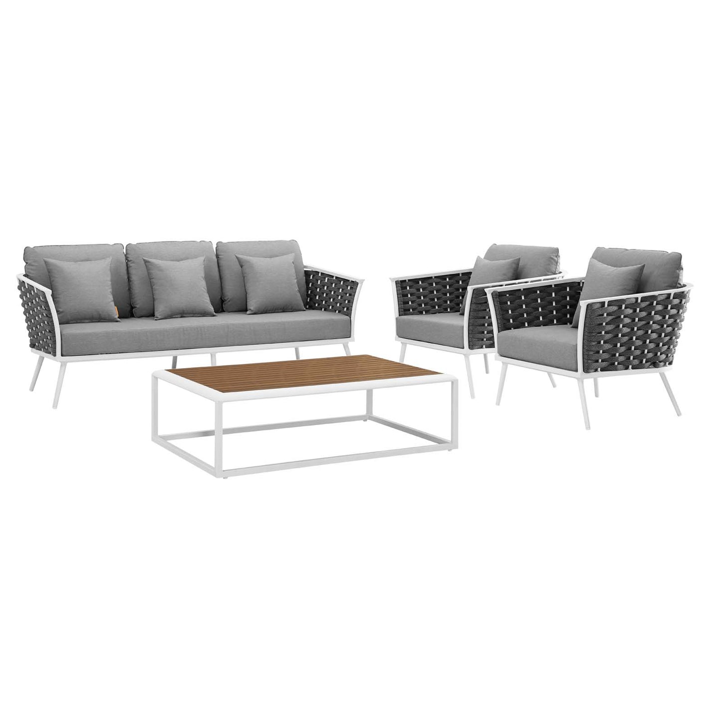 Modway Outlet Stance 4 Piece Outdoor Patio Aluminum Sectional Sofa Set by Modway  Outdoor Furniture Furniture White Gray - EEI-3167-WHI-GRY-SET