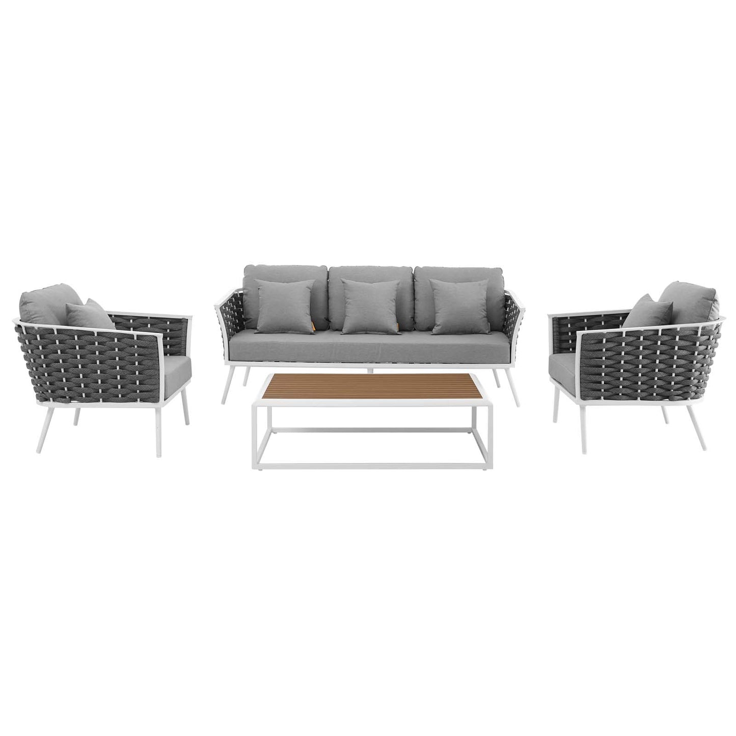 Modway Outlet Stance 4 Piece Outdoor Patio Aluminum Sectional Sofa Set by Modway  Outdoor Furniture Furniture White Gray - EEI-3167-WHI-GRY-SET