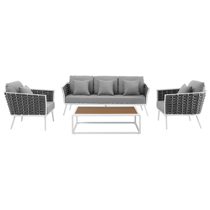 Modway Outlet Stance 4 Piece Outdoor Patio Aluminum Sectional Sofa Set by Modway  Outdoor Furniture Furniture White Gray - EEI-3167-WHI-GRY-SET